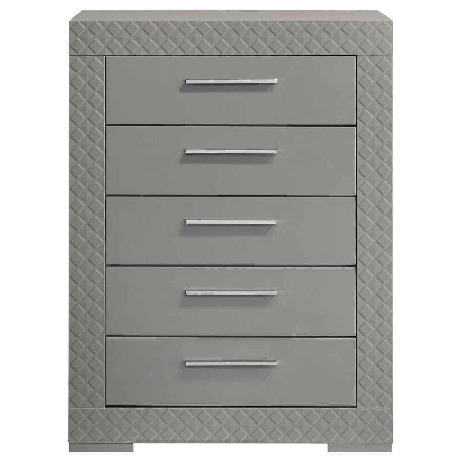 Ives - 5-Drawer Bedroom Chest Of Drawers - Gray High Gloss