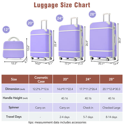 Hardshell Luggage Sets 4 Pieces 20" / 24" / 28" Luggages And Cosmetic Case Spinner Suitcase With Tsa Lock Lightweight