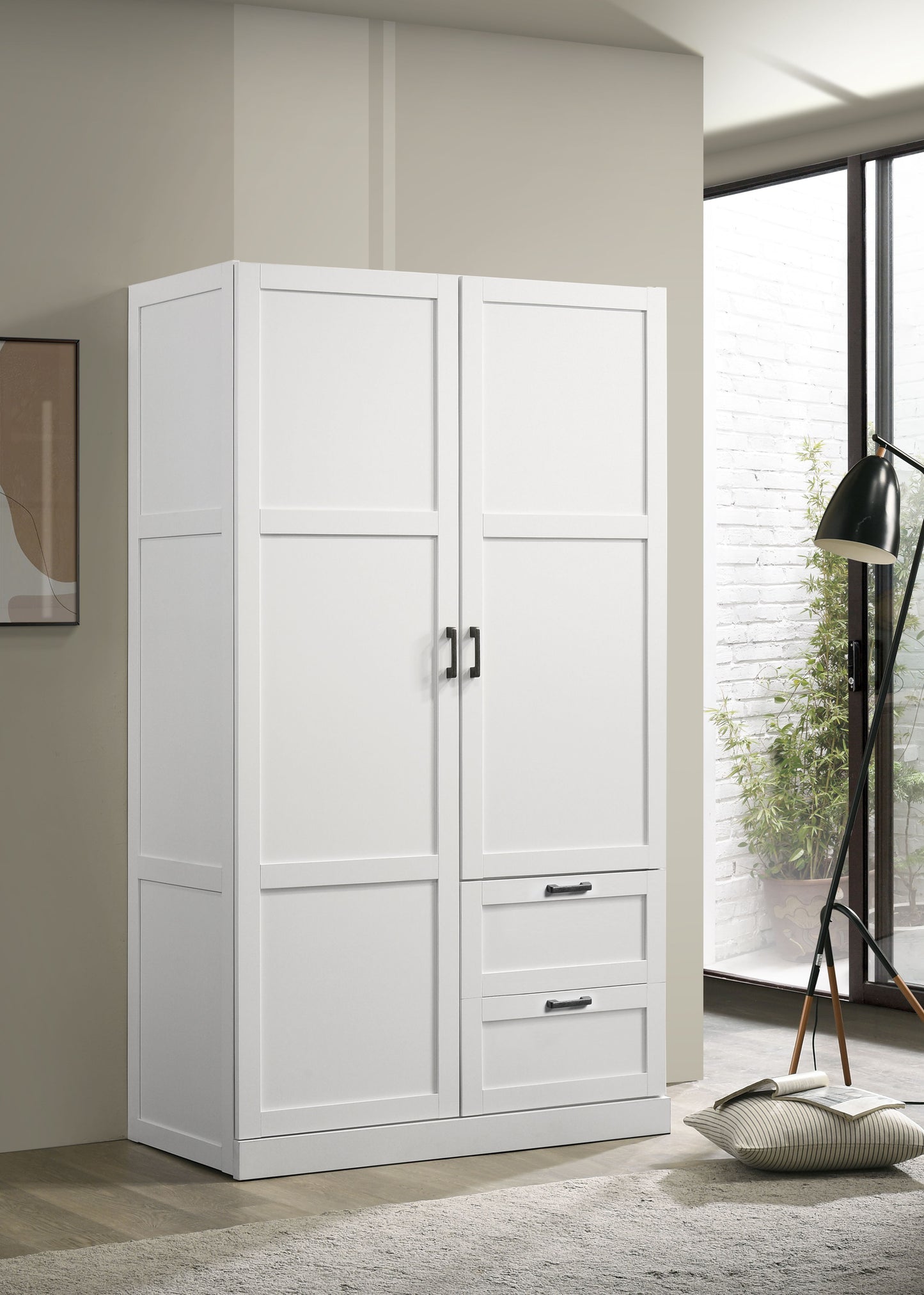 Aubree - Wardrobe Cabinet Armoire With 2 Drawers And Hanging Rod - White