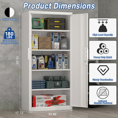 2 Door File Cabinet With Lock, 4 Adjustable Shelves, Heavy-Duty