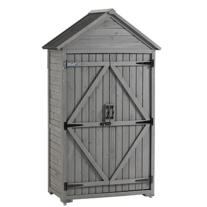 Outdoor Storage Cabinet, Garden Wood Tool Shed, Outside Wooden Shed Closet With Shelves And Latch For Yard