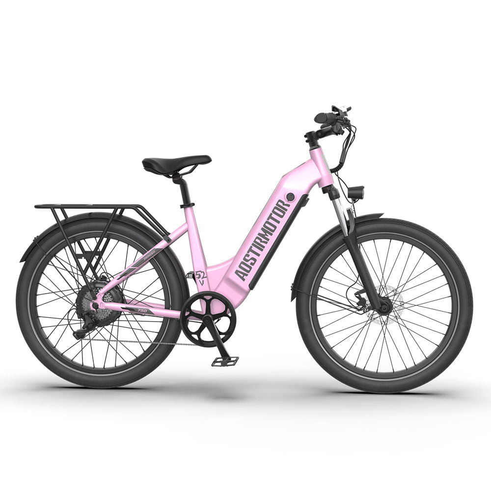 New Pattern 26" 750W Electric Bike Fat Tire 52V15Ah Removable Lithium Battery For Adults - Pink