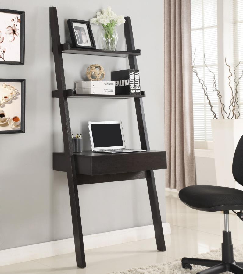 Colella - 1-Drawer Ladder Desk With Shelf - Cappuccino