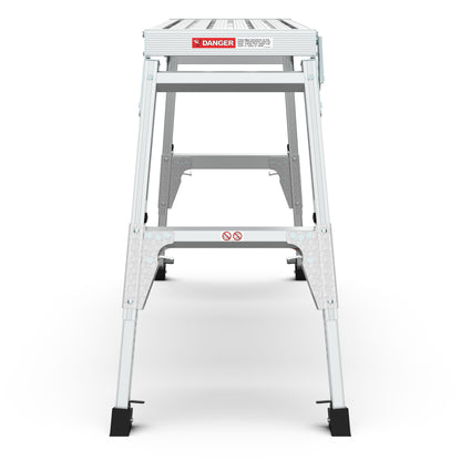 Aluminum Work Platform Large Size Step Stool Folding Portable Work Bench 40" Width Telescopic Feet Height Adjustable - Gray