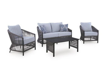 Bodega Island - Loveseat, Lounge Chairs, Table Set (Set of 4) - Gray