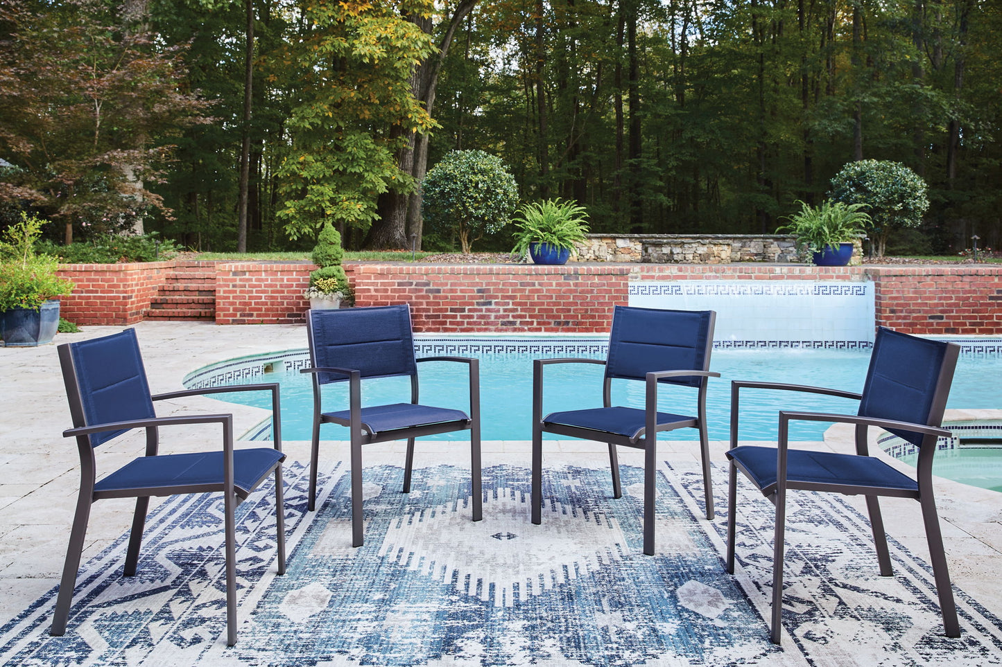 Point Bonita - Sling Arm Chair (Set of 4) - Blue / Gray
