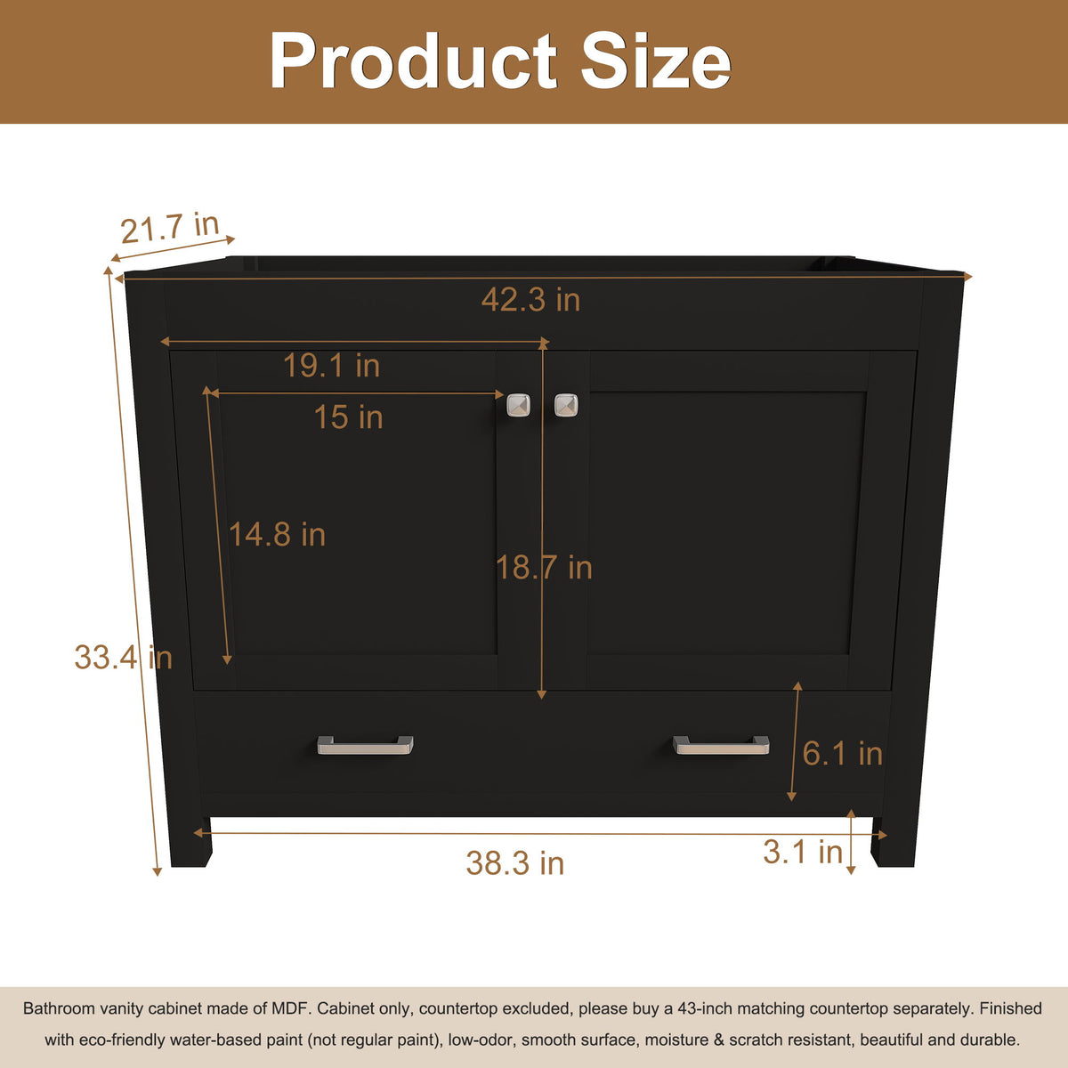 Bathroom Vanity With Soft Close Cabinet, Single Drawer, Sink Not Included - Black