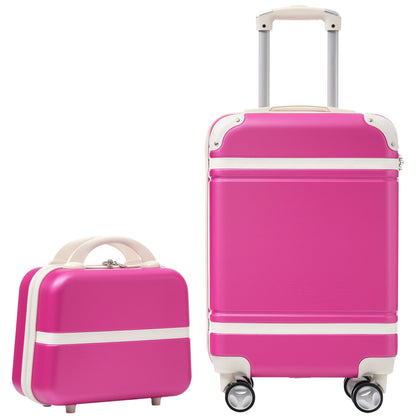 20" Hardside Luggage With Cosmetic Case, 2 Piece Lightweight Suitcase Set With Spinner Wheels, Carry On Vintage Luggage