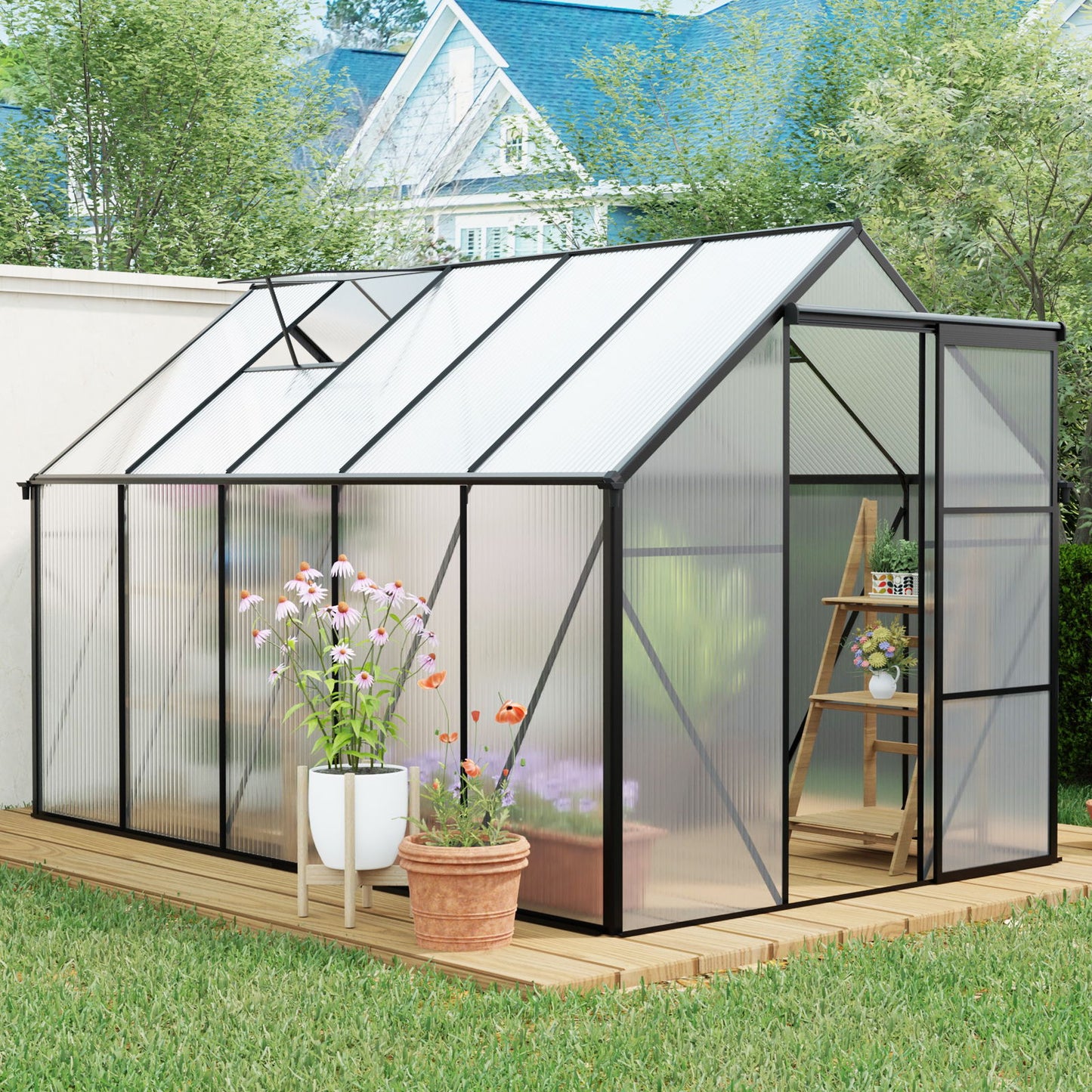 Polycarbonate Greenhouse Raised Base And Anchor Aluminum Heavy Duty Walk-In Greenhouses For Outdoor Backyard In All Season