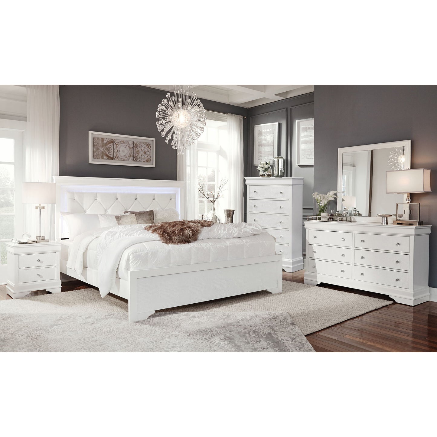 Shaker - Bed With LED Lighting And Crystal Inspired Tufted Headboard
