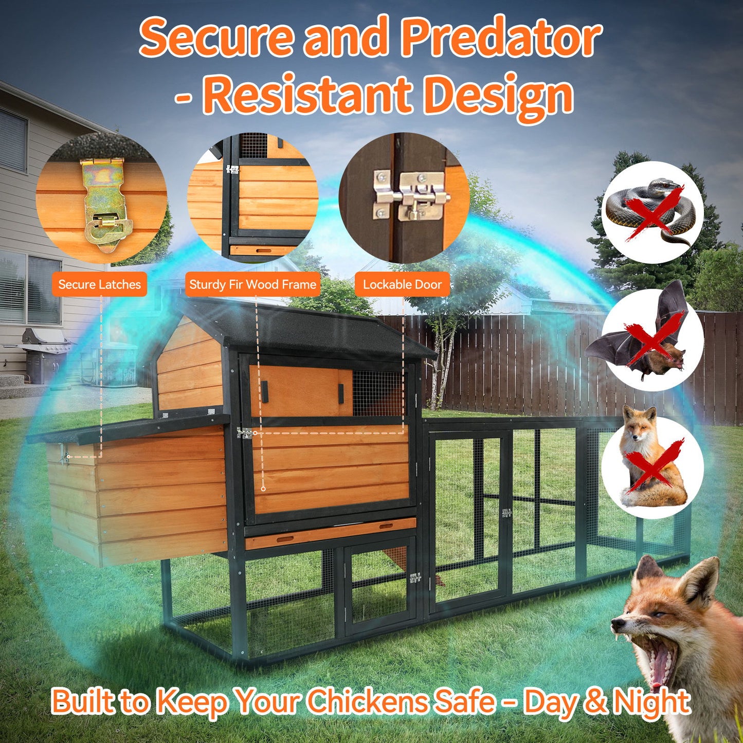 Large Outdoor Hen House With Run And Nesting Box Poultry Cage