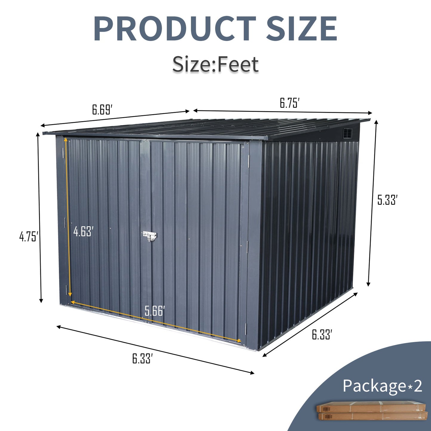 Outdoor Steel Storage Shed For Bicycle With Slope Roof And 4 Bike Tracks - Black