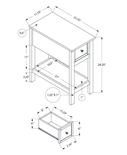 Accent End Table, 2 Tier, Narrow, Lamp, Storage Drawer, Charming Design