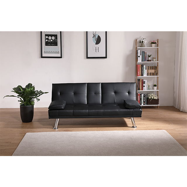 Leather Multifunctional Double Folding Sofa Bed For Office With Coffee Table