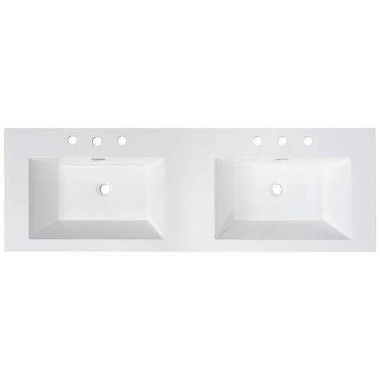 Vanity Top With Undermount Rectangular Double Sinks, Faucet Holes - White