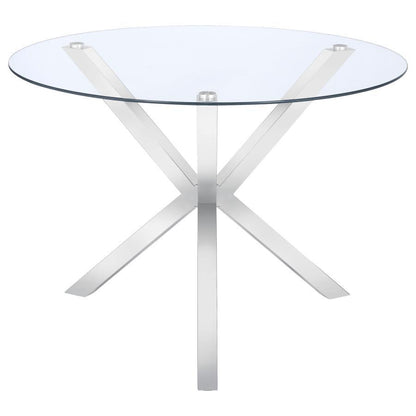 Vance - Round Glass Top Asterisk Dining Table - Chrome