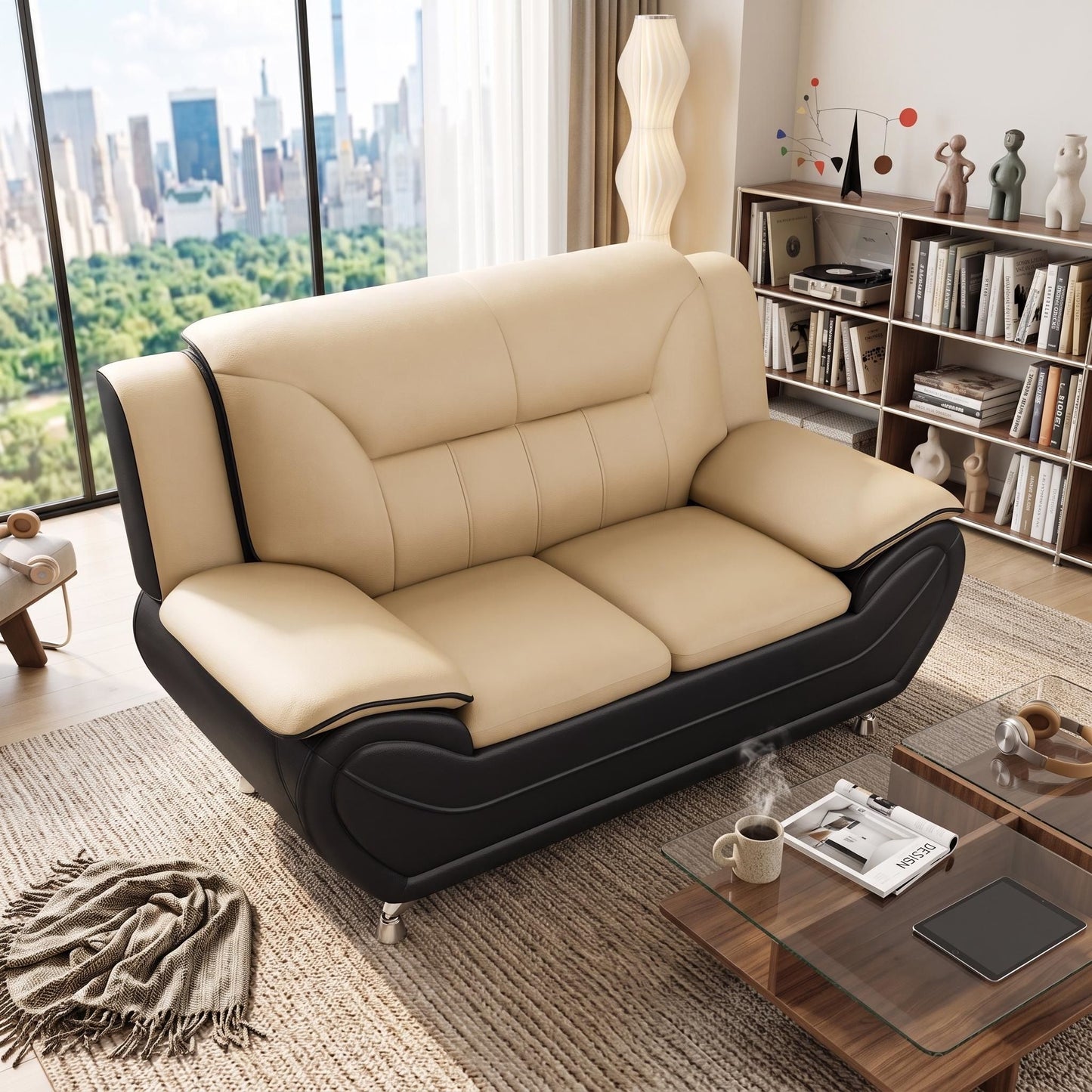 3 Piece Sofa Set, Upholstered Living Room Furniture - Camel