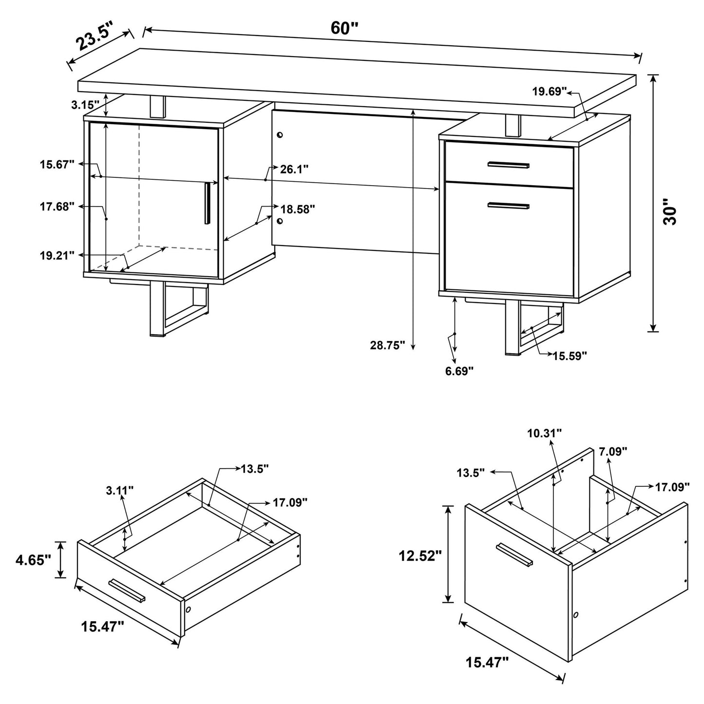 Jensen - 2 Drawer Desk - White