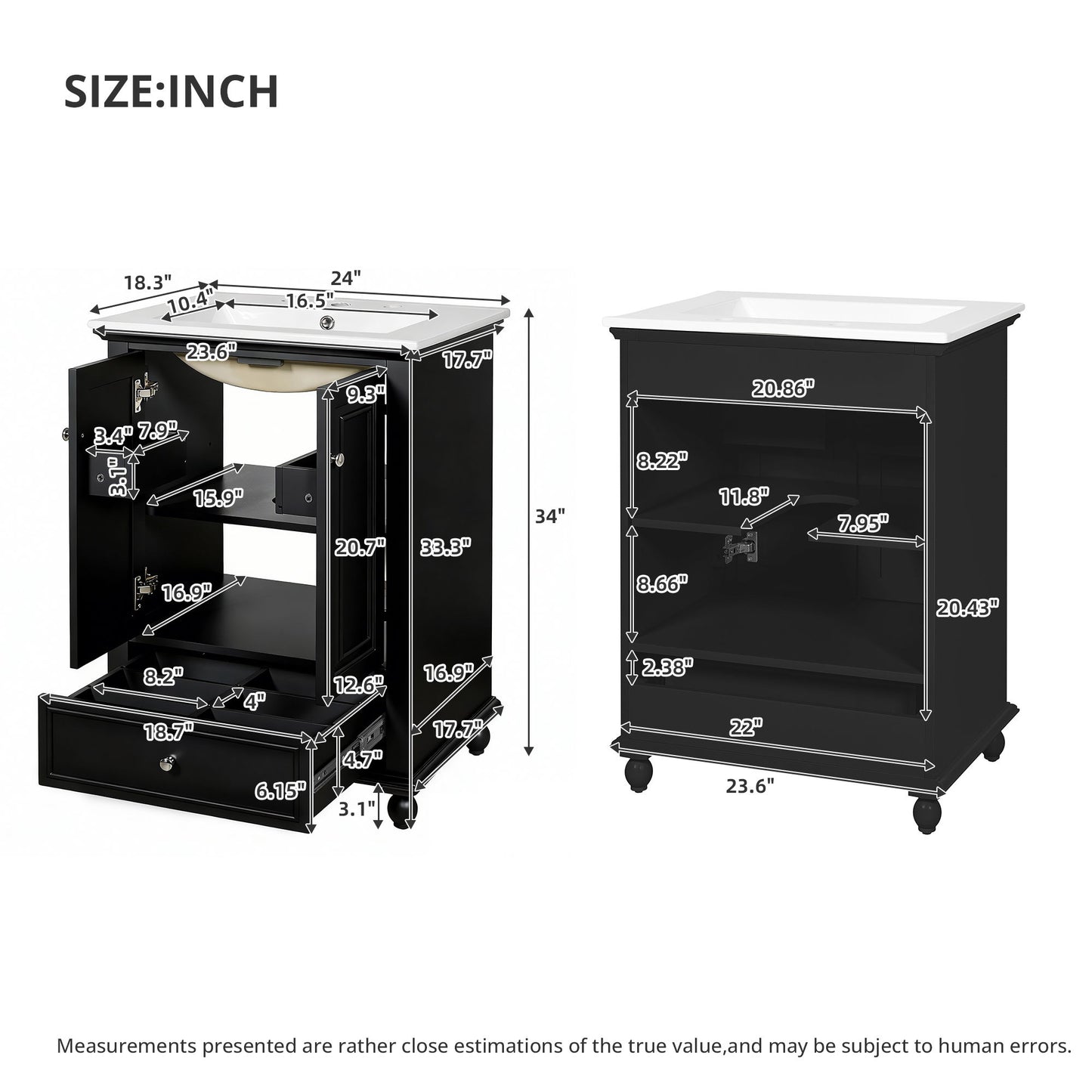 Modern Bathroom Vanity With Sink, Cabinet With Drawer And Dividers, Rectangular Storage Unit