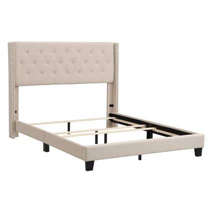 Upholstered Platform Bed With Classic Headboard, No Box Spring Needed