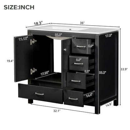 Bathroom Vanity With Sink Combo, 2 Soft Close Doors And 5 Drawers