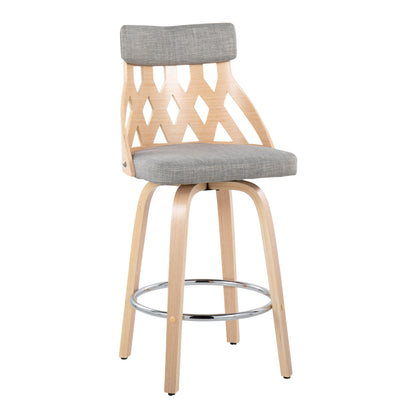 York - Mid-Century Modern Counter Stool - Natural / Light Gray