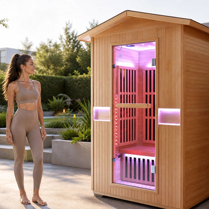 2000W Double Outdoor Far Infrared Sauna Room - Ameican White Oak