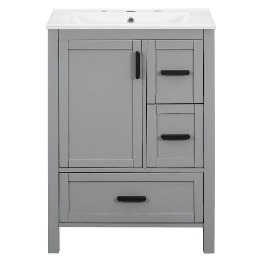 Bathroom Vanity With Sink, Soft Close Door, Double Layer Door Shelf And 3 Drawers - Gray