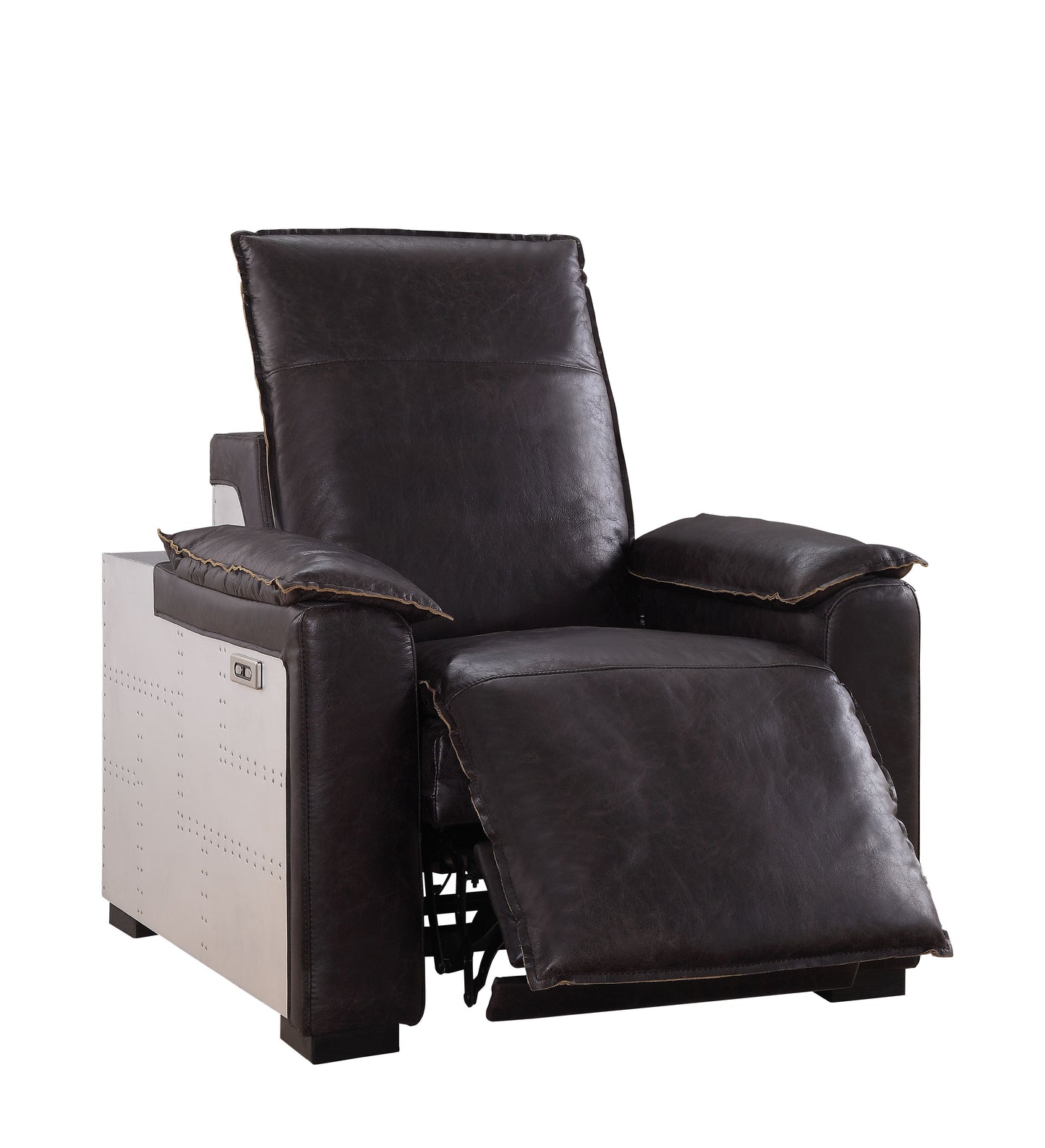 Misezon - Top Grain Leather Power Motion Recliner - Dark Brown