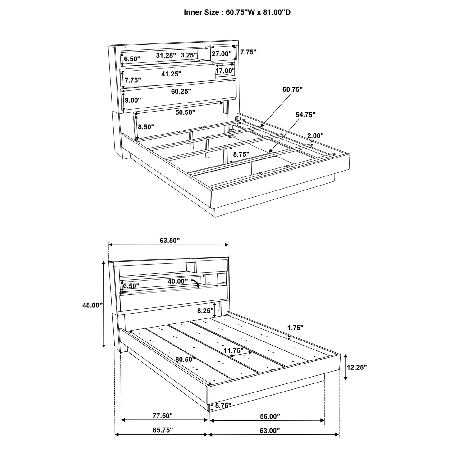 4 Piece Queen Bedroom Set With Built In Storage And Mirror - Oak
