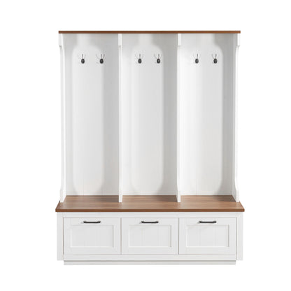 Hall Tree With Bench And Shoe Storage, 3 Large Drawers, Open Storage Shelves & Hooks
