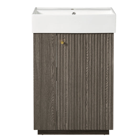 Bathroom Vanity With Sink, Freestanding Wood Grain Cabinet With Storage