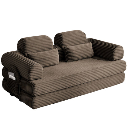 Convertible Sleeper Sofa With & Side Storage Pocket, Foldable Upholstered Couch For Living Room