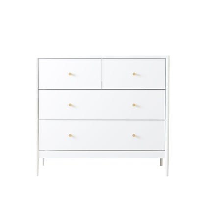 4 Drawer Kids Dresser With Antique Brass Pulls - White