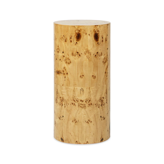 Nebula - Burl Accent Pillar Side Table - Warm Natural Brown Burl