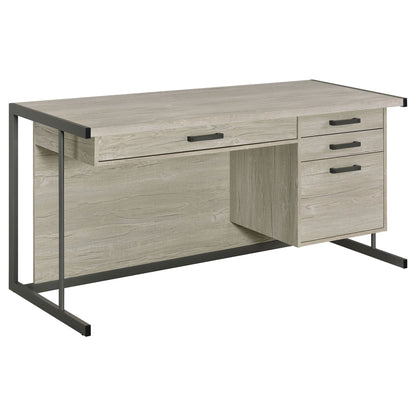 Brisley - Office Desk With Adjustable Keyboard Tray And 3 Drawer Storage - Beige / Gray