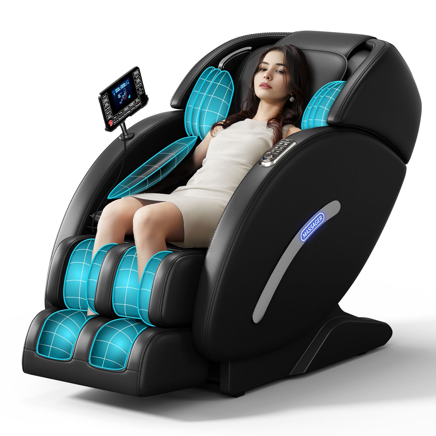 Full Body Massage Chair, Full Body Zero Gravity With 3D Massage Mechanism, 6 Auto Massage Mode, Waist And Calf Heater, Foot Roller, Bluetooth Speaker - Black