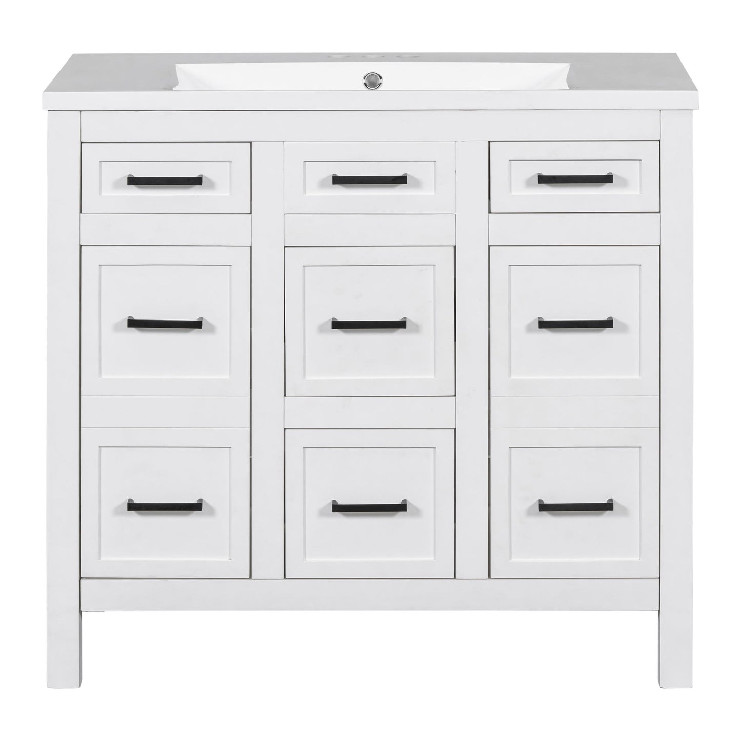 Bathroom Vanity Cabinet With Resin Integrated Sink 4 Drawers, 2 Doors - White