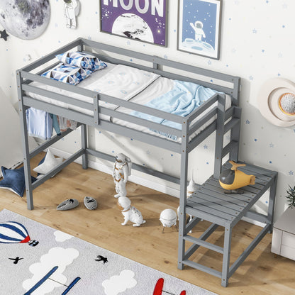 High Loft Bed With Ladder Landing Platform, Ladders, Guardrails