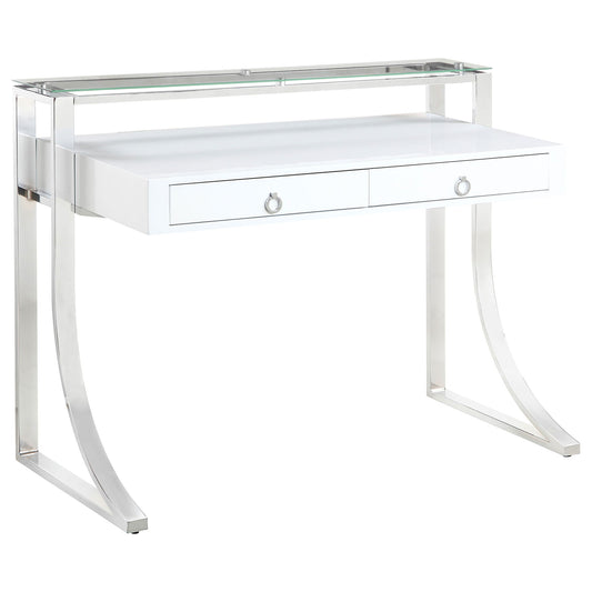 Serrano - 2 Drawer Writing Desk With Polished And Tempered Glass Hutch - Glossy White