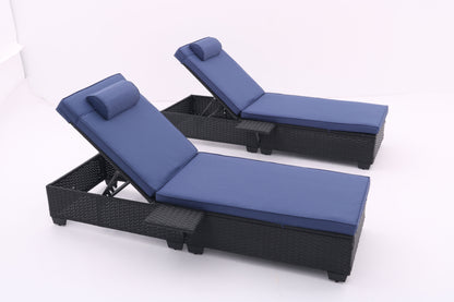 Outdoor Patio Chaise Lounge Chair, Lying In Bed With PE Rattan And Steel Frame, PE Wickers, Pool Recliners With Elegant Reclining Adjustable Backrest And Removable Cushions (Sets of 2)