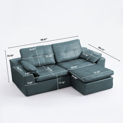 L - Shaped Modular 2 Seater Sofa With Movable Ottoman And High Density Sponge Cushions For Living Room