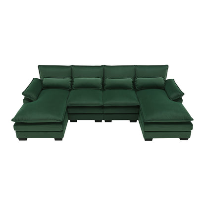 Modern U-Shaped Sectional Sofa With Waist Pillows, 6 Seat Upholstered Symmetrical Sofa Furniture, Sleeper Sofa Couch With Chaise Lounge For Living Room