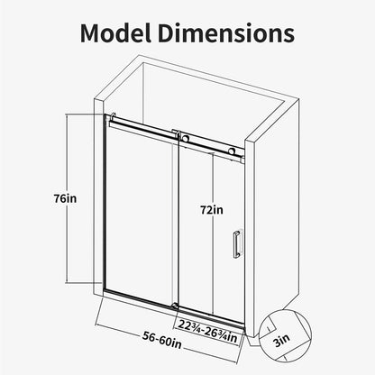 Frameless Single Sliding Soft Close Shower Doors, 3 / 8" Tempered Glass Reversible Installatio