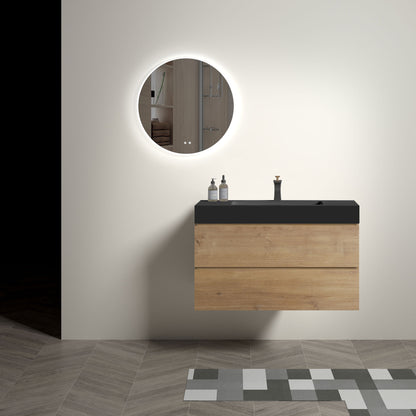 Alice - Natural Oak Bathroom Vanity With Sink, Large Storage Wall Mounted Floating Bathroom Vanity For Modern Bathroom, One-Piece Sink Basin Without Drain