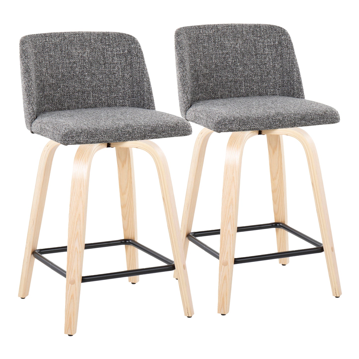 Toriano - Contemporary Modern Design Fixed Height Counter Stool With Swivel With Square Footrest (Set of 2)