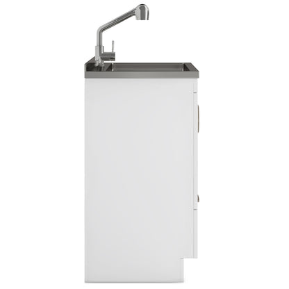 Laundry Cabinet With Faucet And Stainless Steel Sink - White