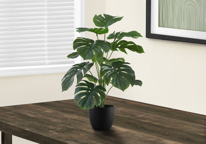 24" Tall, Artificial Plant, Monstera, Indoor, Faux, Fake, Table, Greenery, Potted, Real Touch, Decorative - Green / Black