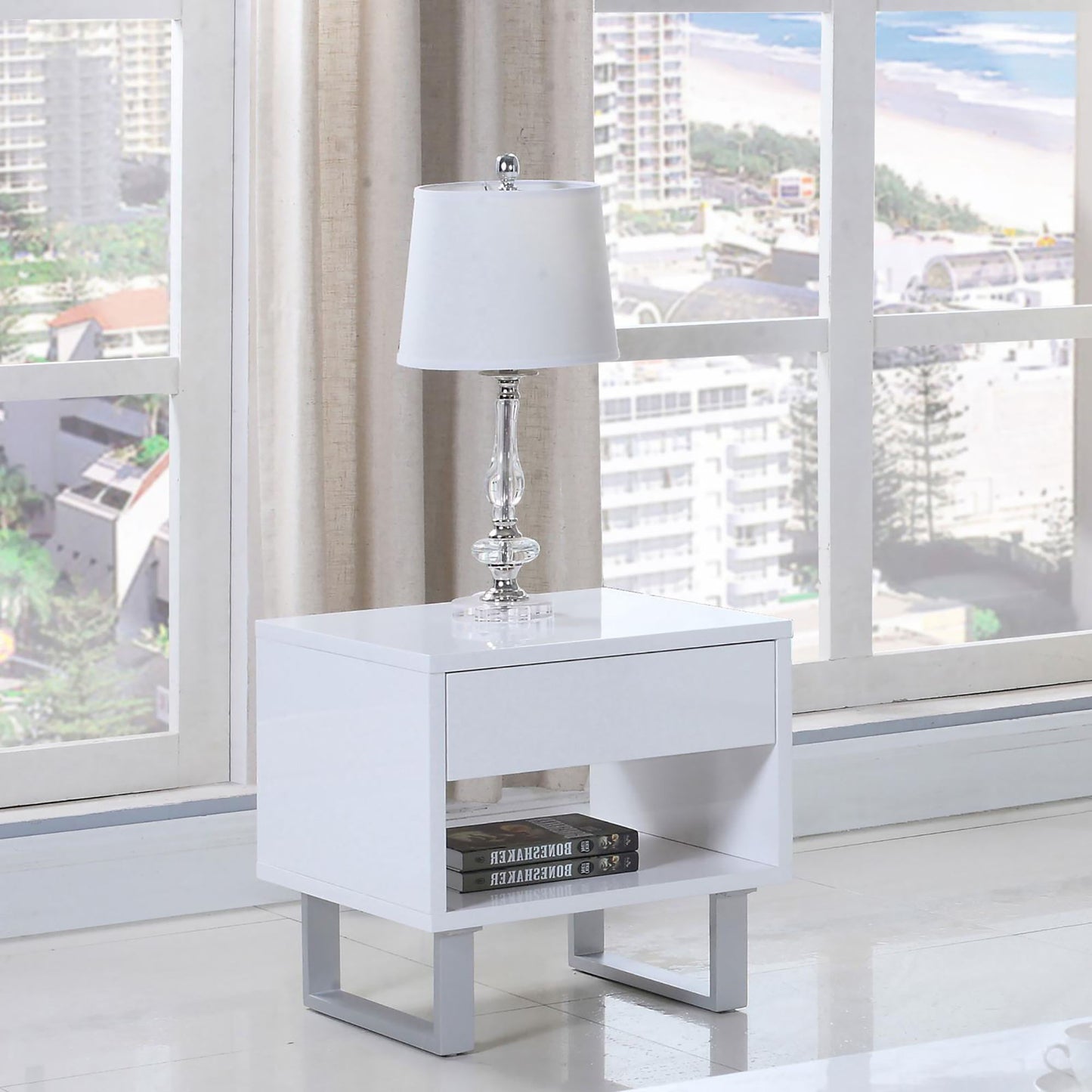 1 Drawer End Table With U-Shaped Legs - White