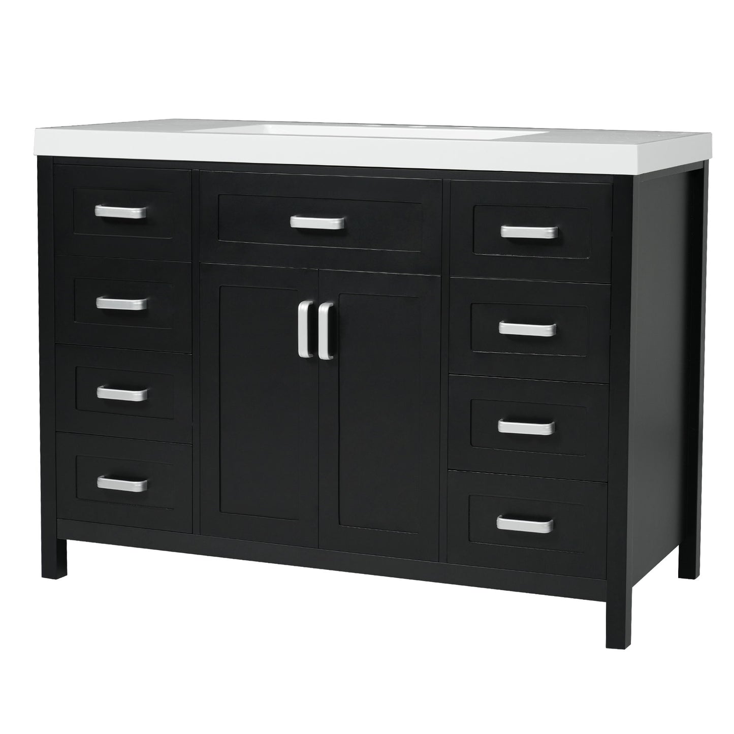 Bathroom Vanity With Sink, 2 Doors 8 Drawers, Soft Close System, Classic Design